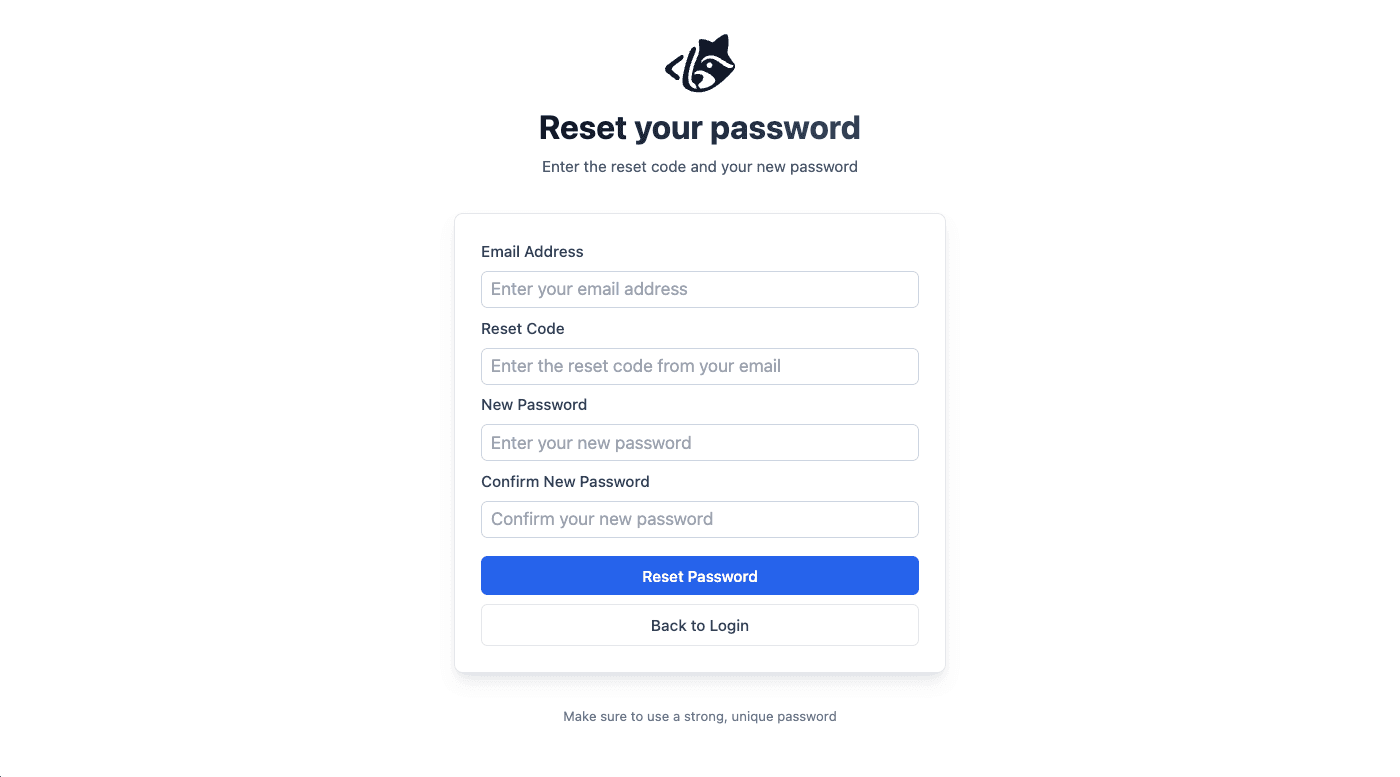Reset Password Page