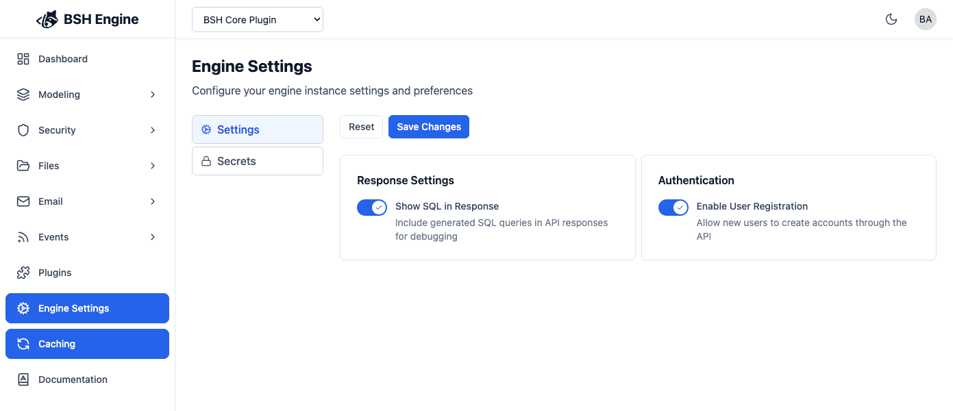 Engine Settings